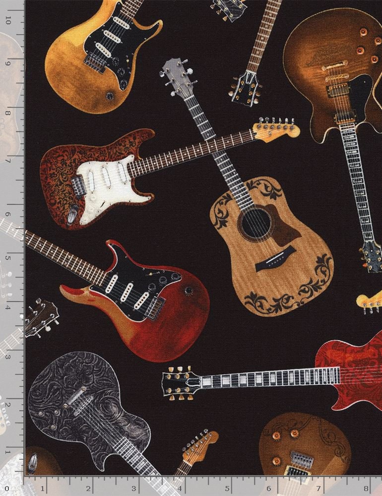 Guitars Tossed - 100% Cotton Fabric from Timeless Treasures - Ships NEXT DAY