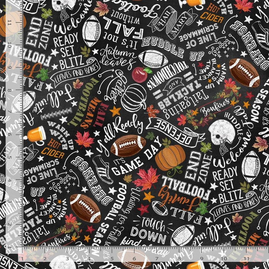 Fall Football Chalkboard Text - 100% Cotton Fabric from Timeless Treasures - Ships NEXT DAY