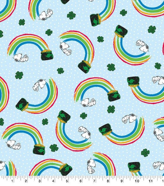 Snoopy St. Patrick's Day Fabric by the yard - Pot Of Gold - 100% cotton fabric - Peanuts material Snoopy print dog material - SHIPS NEXT DAY