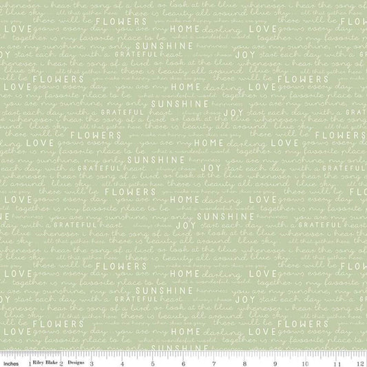 Garden Fabric - Text on pale green - Riley Blake - 100% cotton - Gardening fabric Gift for Gardener Quilting Cotton - SHIPS NEXT DAY