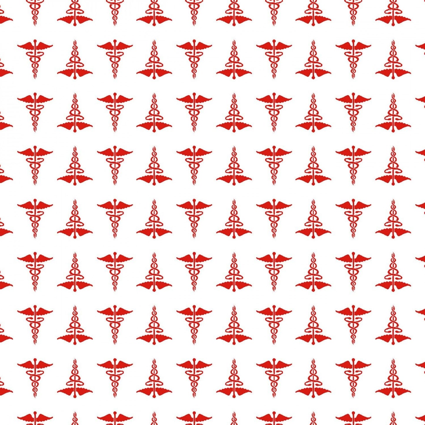 Caduceus medical fabric on white - To The Rescue Collection - By Robert Giordano for Henry Glass - 100% Cotton Fabric - Ships NEXT DAY