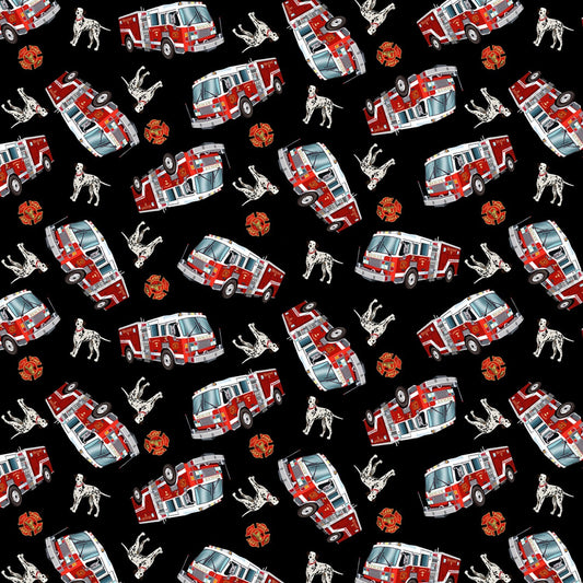 Firetruck fabric - Firetruck and Dalmatian - To The Rescue Collection by Robert Giordano for Henry Glass - 100% Cotton - Ships NEXT DAY