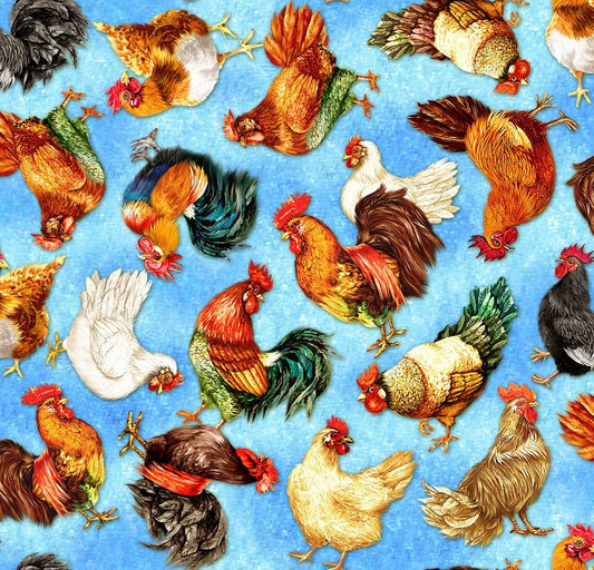 Chicken and Rooster Fabric - Lay An Egg by Oasis Fabrics - 100% Cotton Fabric - Ships NEXT DAY
