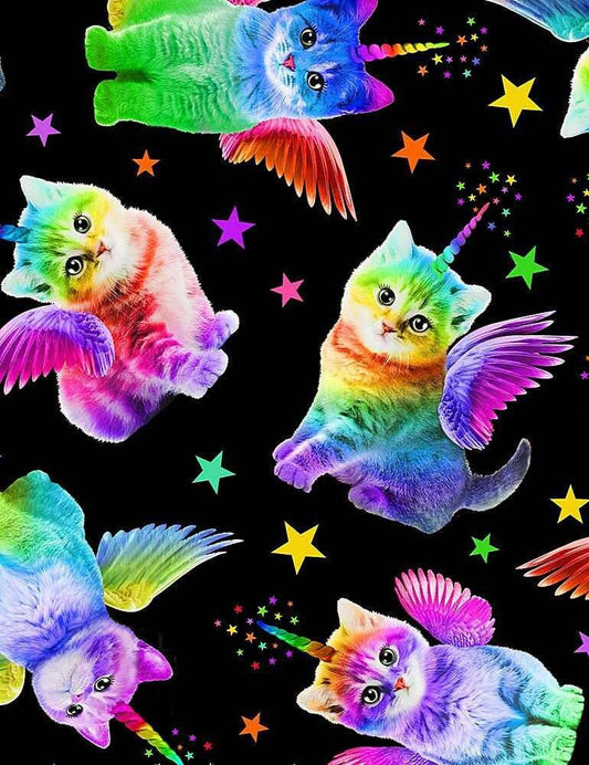 Rainbow Unicorn Cat Fabric - Crazy for Cats Collection - Timeless Treasures - 100% Cotton Fabric - Colorful cat theme print - Ships NEXT DAY