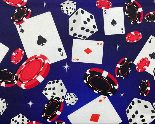 Casino Fabric by the yard - 100% cotton fabric - Poker Card fabric Casino Chips material Dice print Game Night theme - SHIPS NEXT DAY