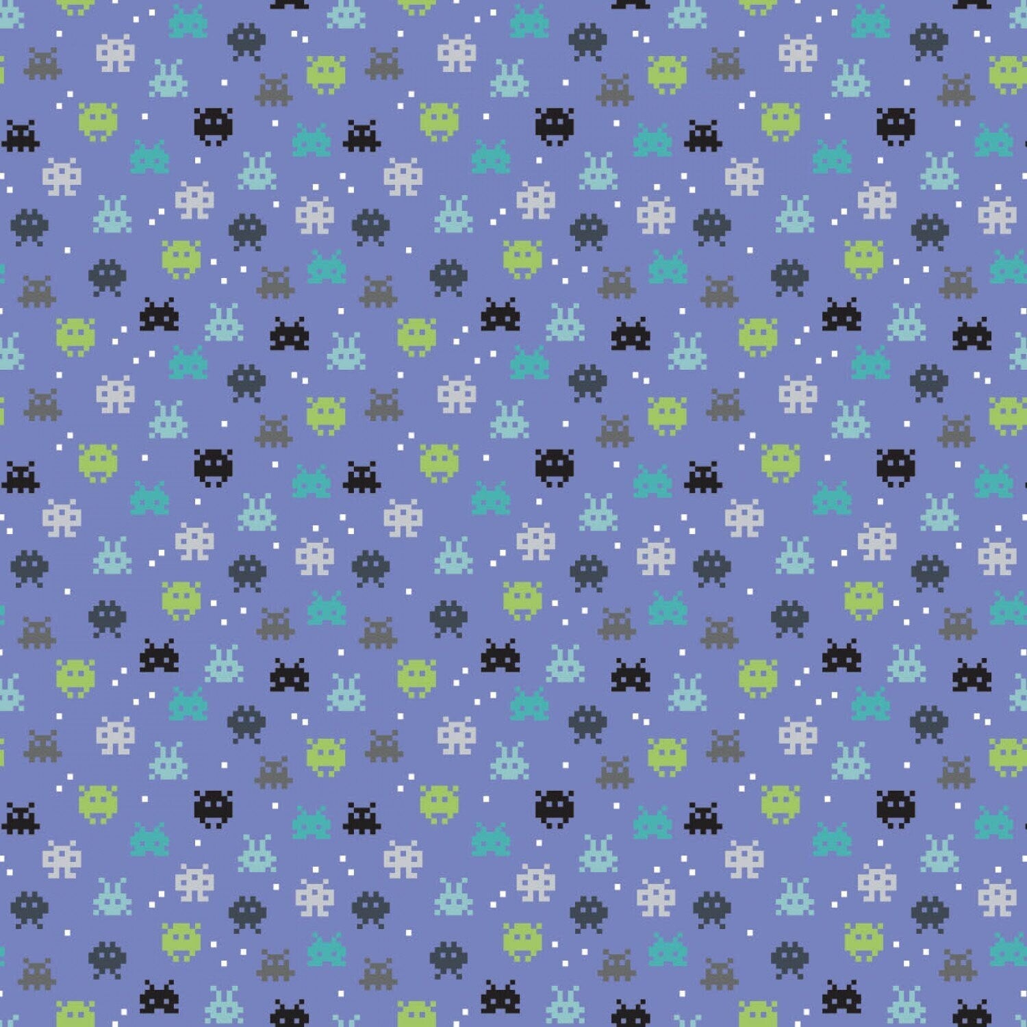 Gaming Fabric - 80s Arcade Collection - 8 bit Periwinkle - 100% cotton fabric - Camelot Fabrics - retro gamer print theme - SHIPS NEXT Day