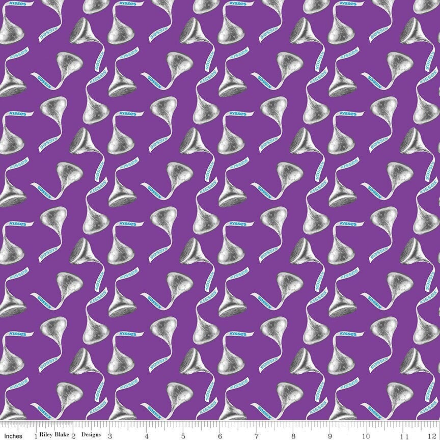Chocolate Hershey Kisses Purple - Celebrate collection from Riley Blake - 100% Cotton Fabric - Candy material food theme - SHIPS NEXT DAY