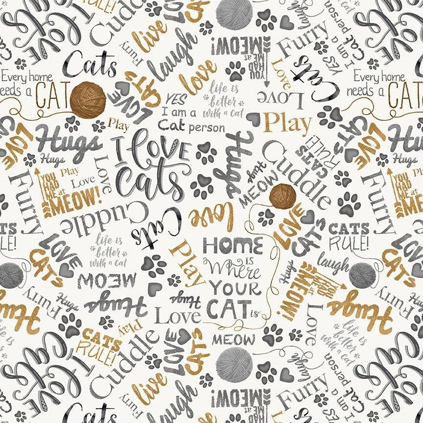Cat Fabric - Ball of Yarn and Text by Timeless Treasures - You had me at Meow Collection - 100% Cotton Fabric - I love cats - Ships NEXT DAY