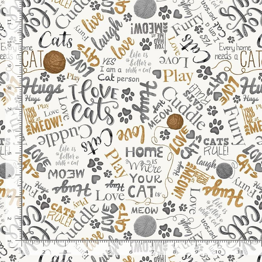 Cat Fabric - Ball of Yarn and Text by Timeless Treasures - You had me at Meow Collection - 100% Cotton Fabric - I love cats - Ships NEXT DAY