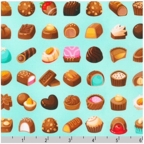 Chocolate Candy Fabric - Mint Sweet Tooth - Robert Kaufman - 100% cotton fabric - Chocolate theme food print material - Ships NEXT DAY
