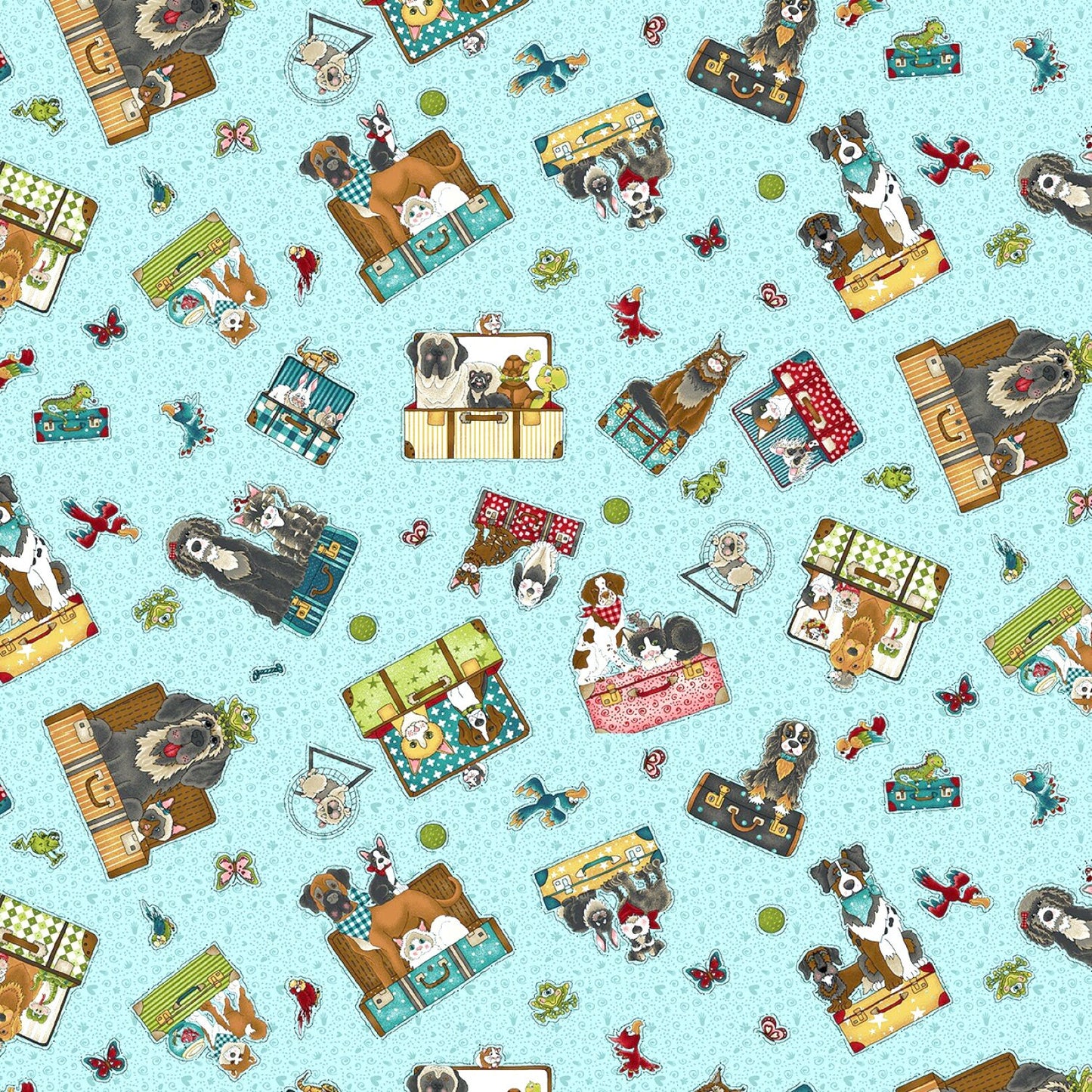 Animal Fabric by the yard - Next Stop Home - Pets in Suitcases from Henry Glass - 100% Cotton Fabric - rescue dog fabric - SHIPS NEXT DAY