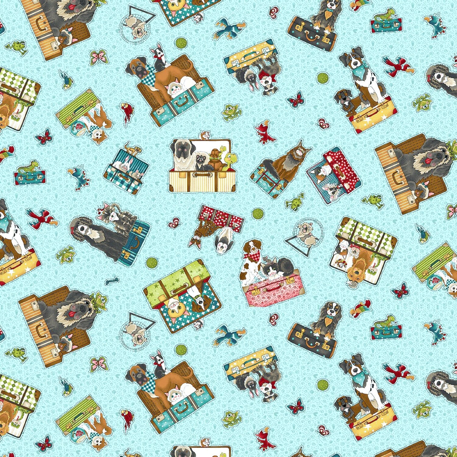 Animal Fabric by the yard - Next Stop Home - Pets in Suitcases from Henry Glass - 100% Cotton Fabric - rescue dog fabric - SHIPS NEXT DAY