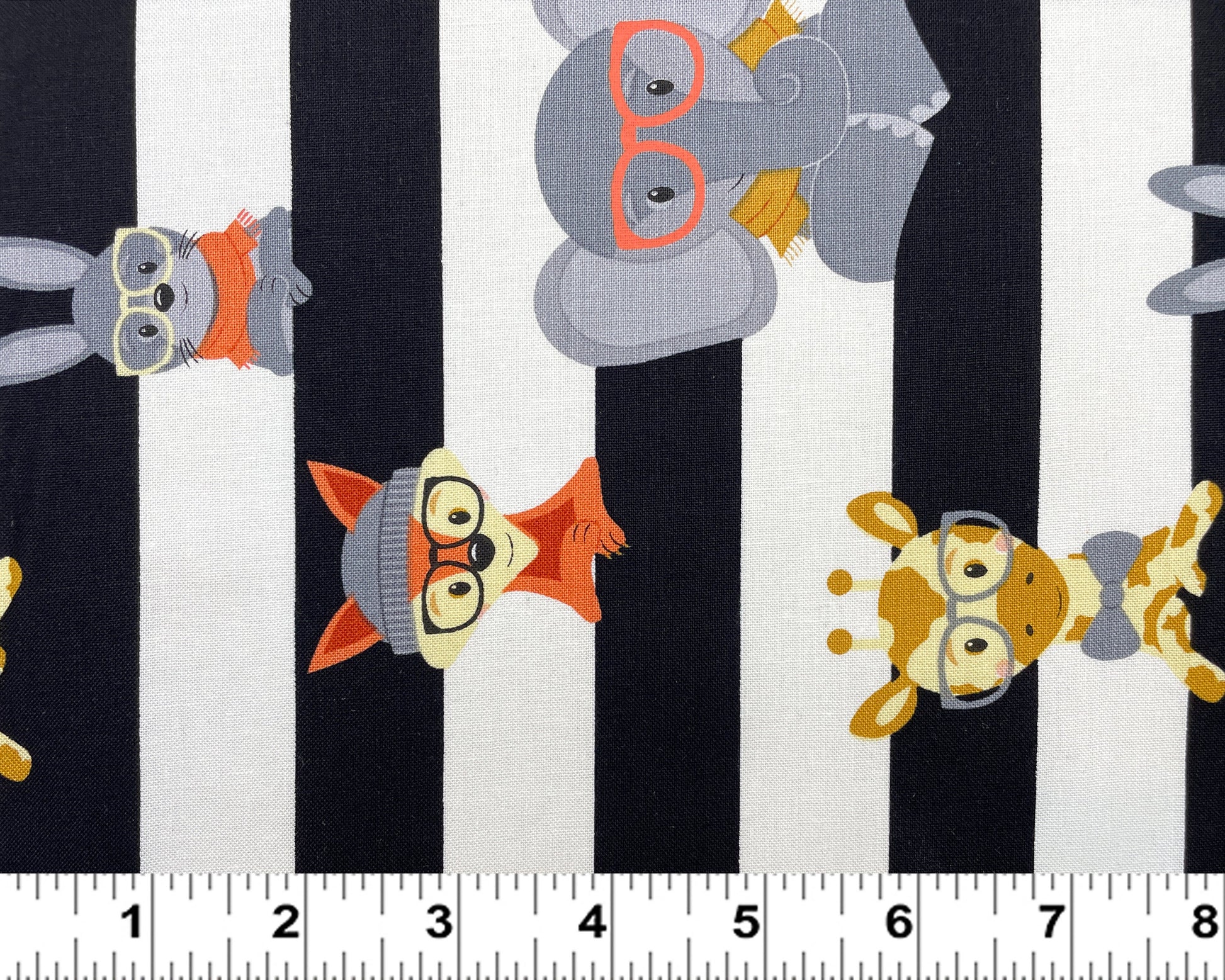 Animals in glasses Fabric - Striped fabric - Wild & Free - Henry Glass - 100% Cotton - Nursery fabric baby material - SHIPS NEXT DAY
