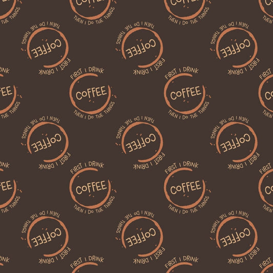 Coffee fabric by the yard - But First Coffee - 100% Cotton - Camelot Fabrics - coffee bean material funny fabric theme - Ships NEXT DAY