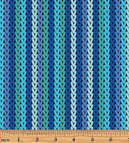 Llama Drama collection by Kanvas Studio - Knitted Braid Blue Turquoise - Faux Knit - 100% cotton fabric - Blue Faux Sweater - SHIPS NEXT DAY