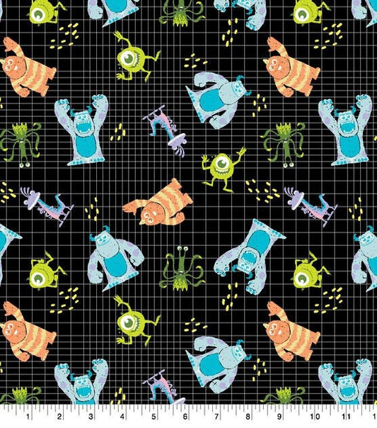 Monsters Inc Movie Fabric - Grid - 100% cotton fabric - Disney fabric monster material monster theme room cartoon print - SHIPS NEXT DAY