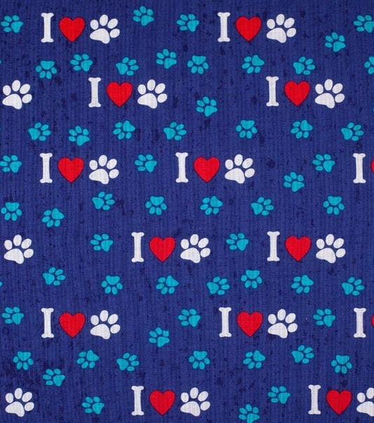 I heart Paws - 100% cotton fabric - Dog Lover, Cat Lover, Pet, Paw Print, Paw Fabric - Discontinued & Hard to Find - SHIPS NEXT DAY