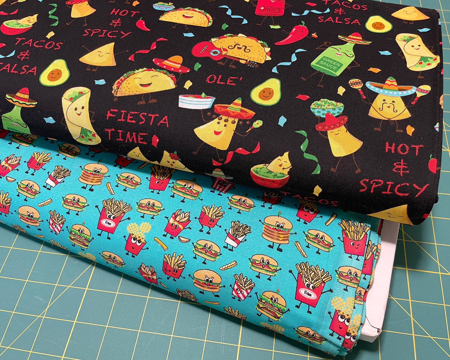 Hamburger fabric - Burger and Fries - Drive Thru Snacks by Freckle & Lollie - 100% Cotton Fabric - Food fabric by the yard - Ships NEXT DAY