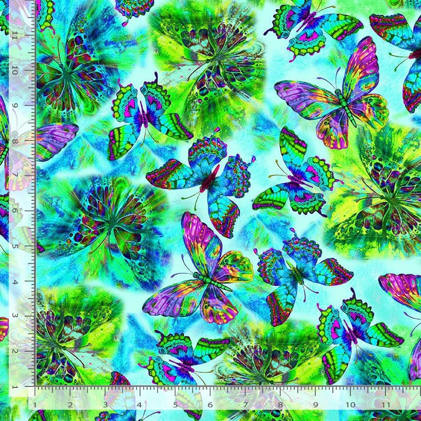 Butterfly Fabric by the yard - Flying Electric Butterflies - Nature's Glow by Timeless Treasures - 100% Cotton Material - Ships NEXT DAY