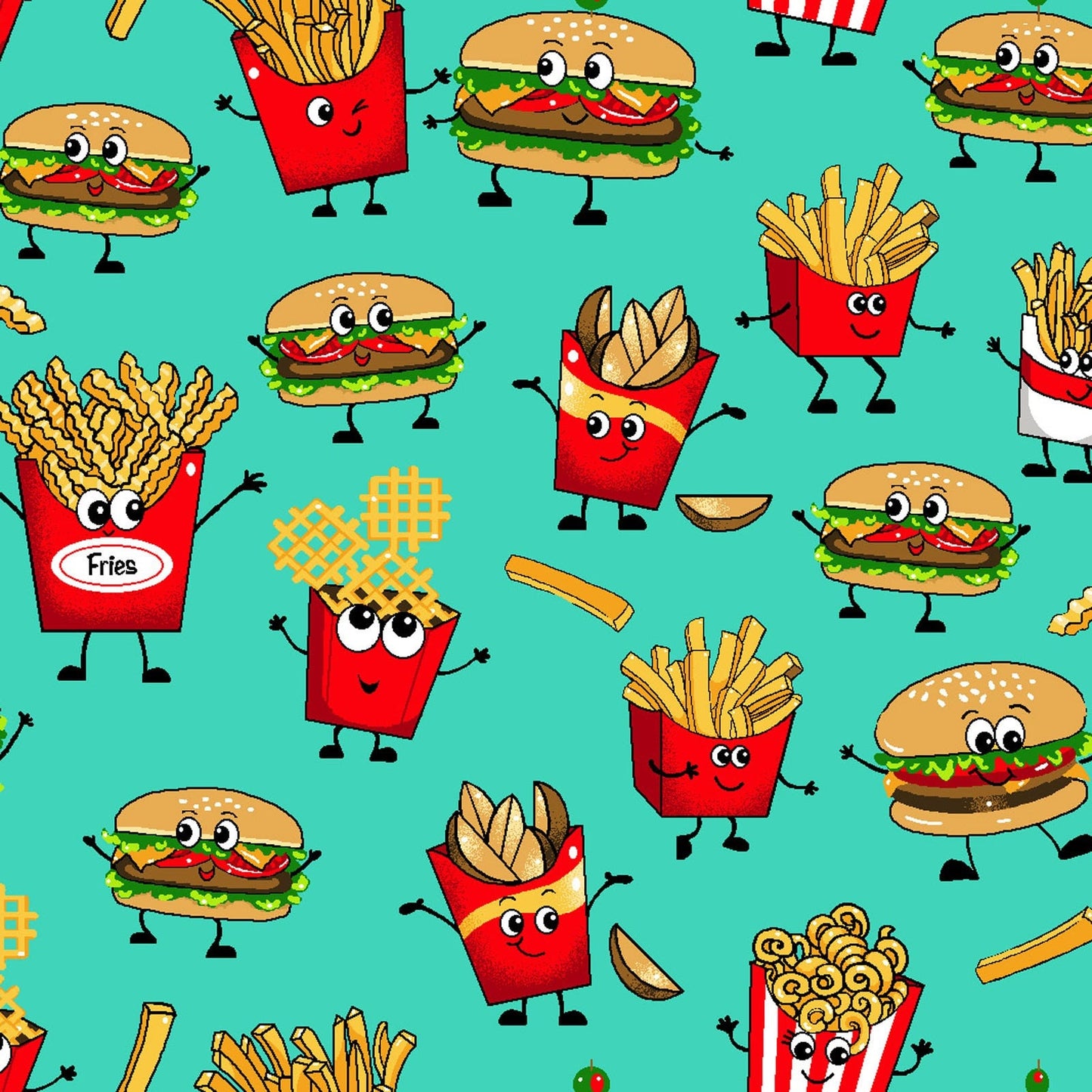 Hamburger fabric - Burger and Fries - Drive Thru Snacks by Freckle & Lollie - 100% Cotton Fabric - Food fabric by the yard - Ships NEXT DAY