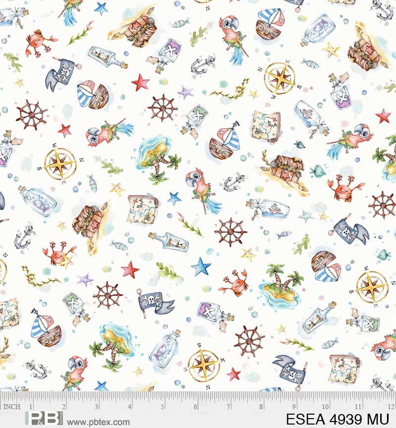 Pirate fabric by the yard - Enchanted Seas Collection from P&B Textiles - 100% Cotton Fabric - Pirate ship theme material - Ships NEXT DAY