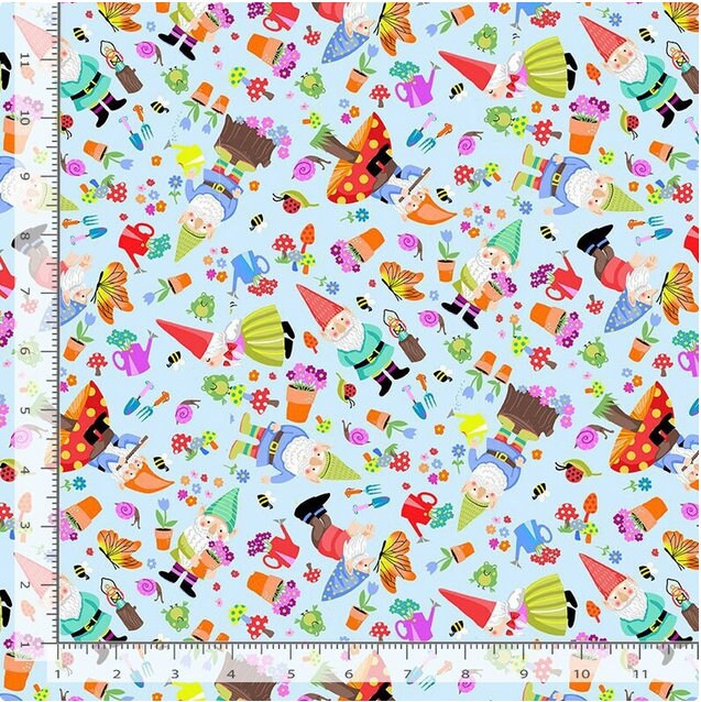 Gnome fabric by the yard - Gnome Sweet Home - Timeless Treasures - 100% Cotton Fabric - Colorful Garden gnome material - Ships NEXT DAY