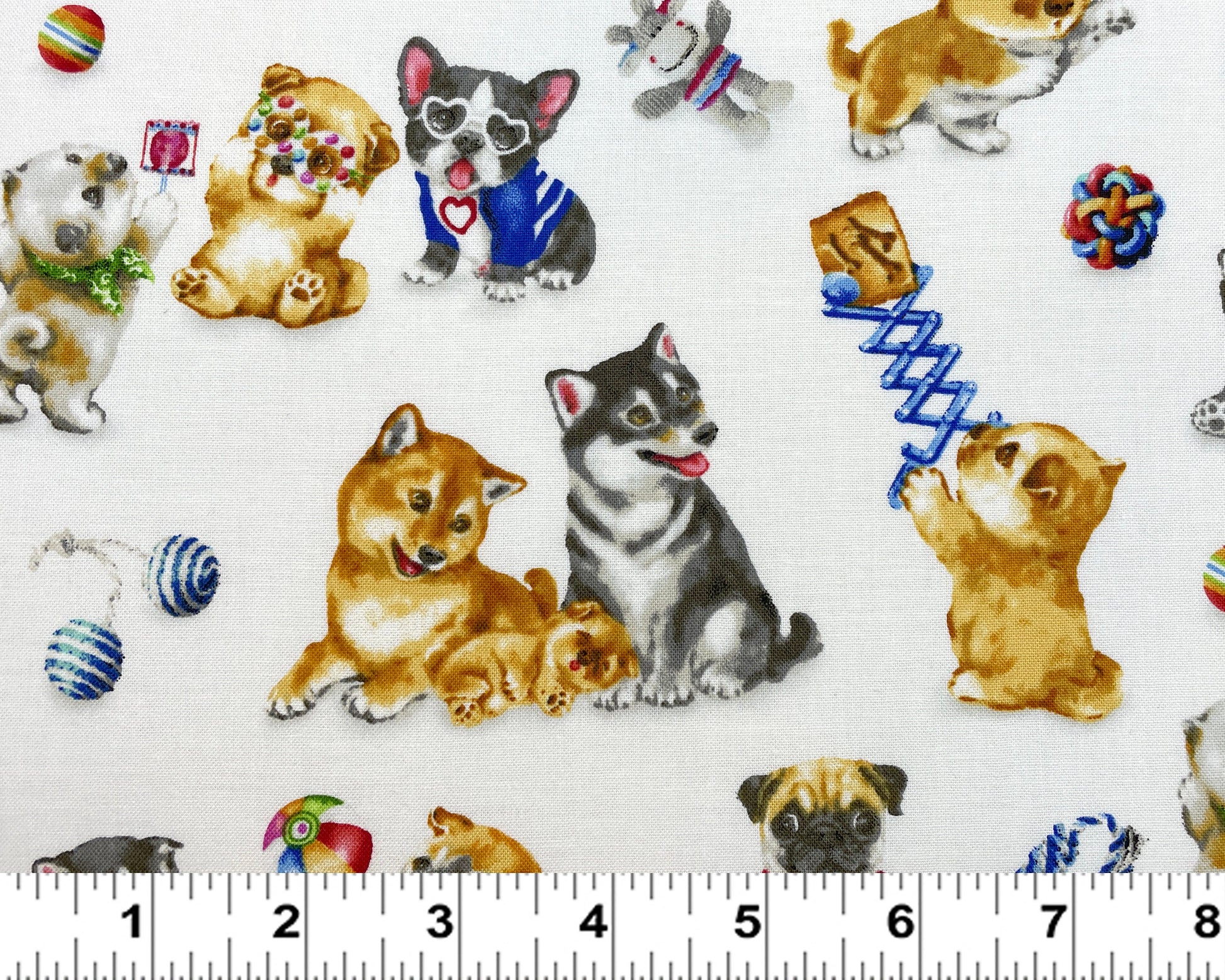 Dog fabric by the yard - Dog's Playing - Trendy Pups Collection from StudioE - 100% Cotton - Dog material Shiba Frenchie Pug -Ships NEXT DAY