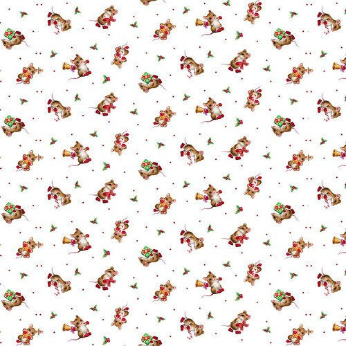 Christmas Mice Fabric - Mice with Red Boots - Studio E Furry and Bright Collection - 100% cotton - Holiday Mouse Material - SHIPS NEXT DAY