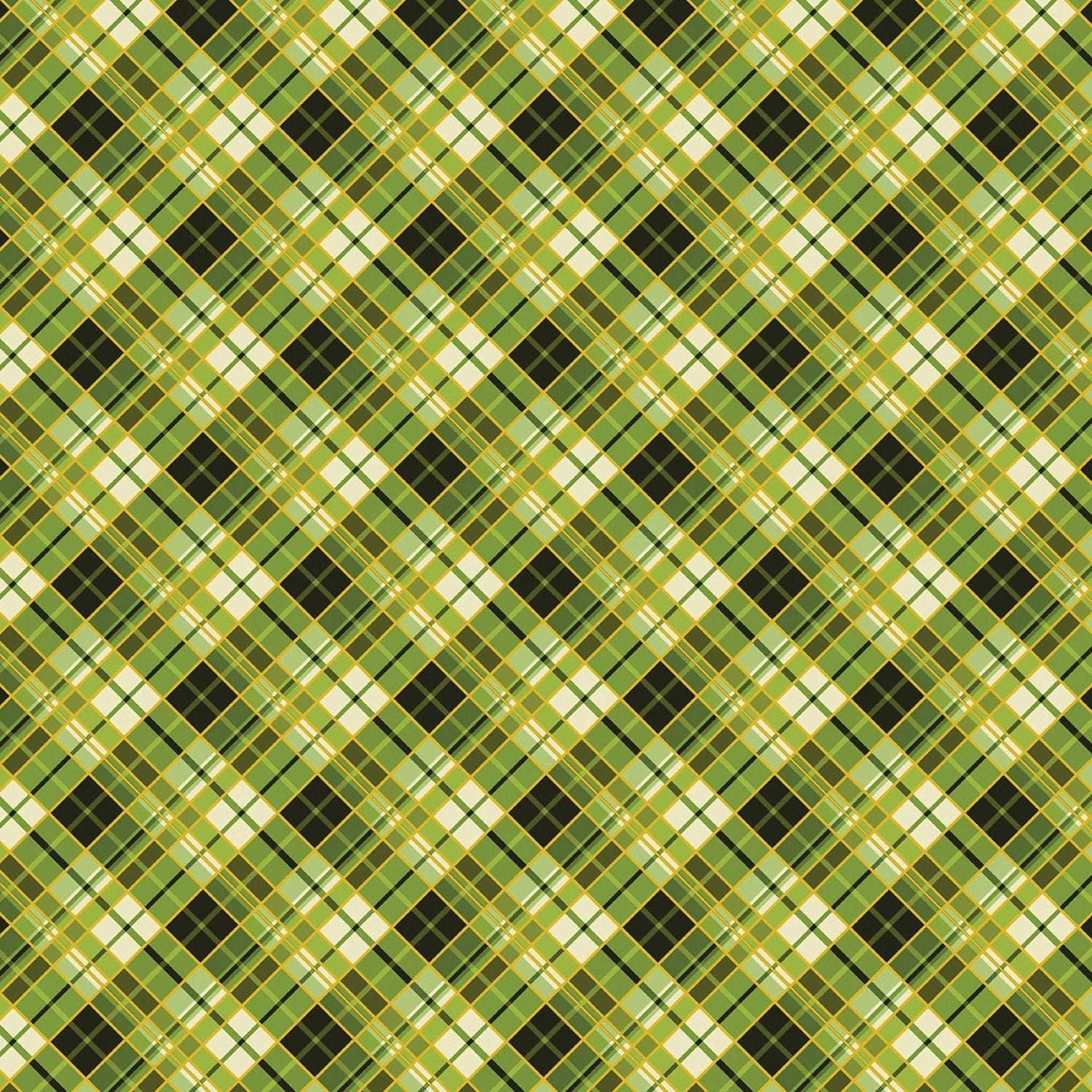 Autumn Plaid Green Fabric with Metallic Accents - Harvest Festival by Benartex - 100% Cotton - Thanksgiving print material - SHIPS NEXT DAY