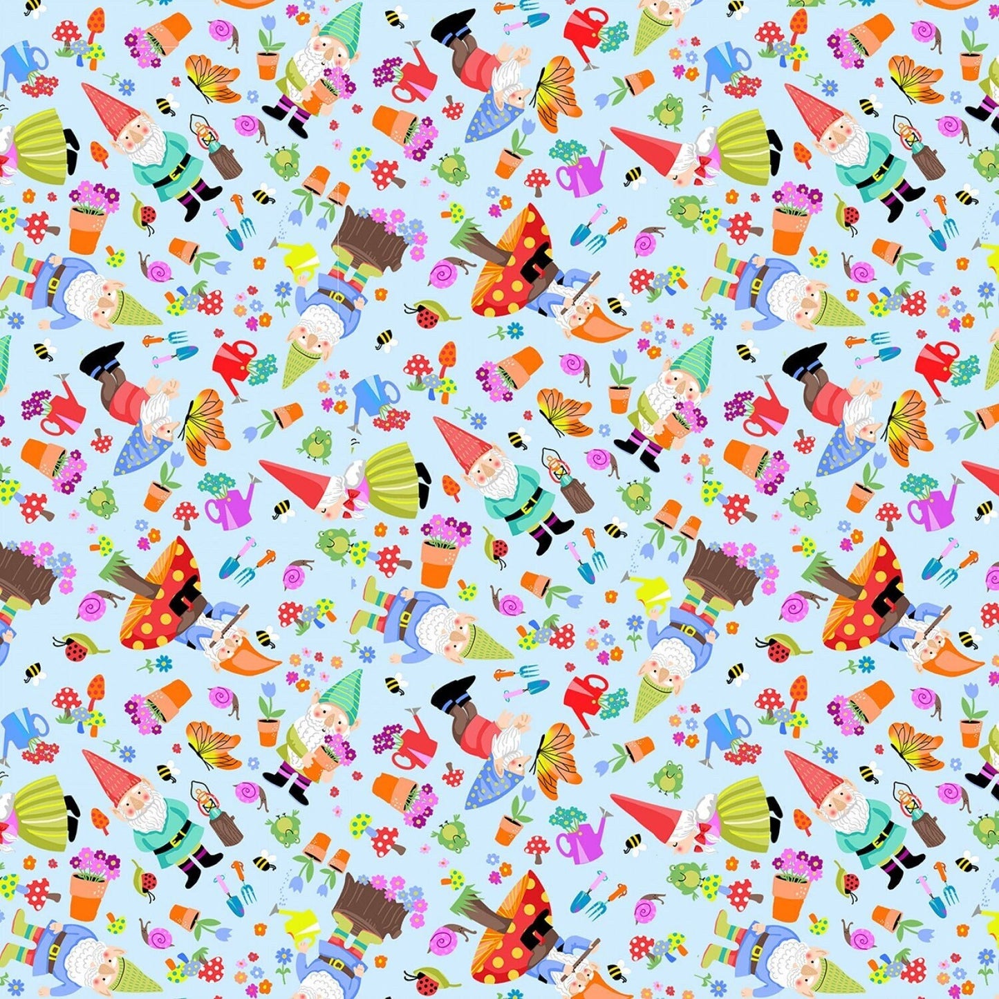 Gnome fabric by the yard - Gnome Sweet Home - Timeless Treasures - 100% Cotton Fabric - Colorful Garden gnome material - Ships NEXT DAY