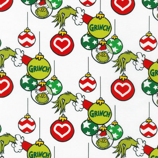 Robert Kaufman Grinch Fabric - Ornaments Holiday Dr. Seuss - How the Grinch Stole Christmas - 100% cotton - Christmas fabric -Ships NEXT DAY