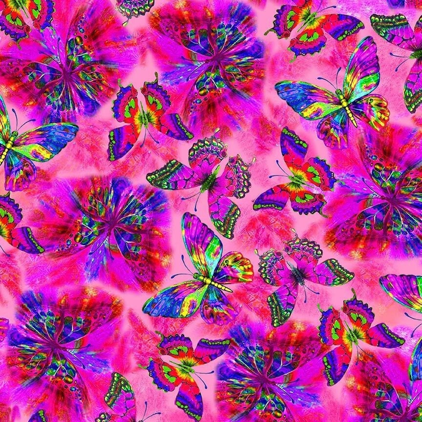 Butterfly Fabric by the yard - Flying Electric Butterflies Pink - Nature's Glow by Timeless Treasures - 100% Cotton Material -Ships NEXT DAY