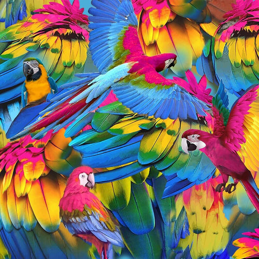 Macaw Parrot Bird fabric - 100% cotton - Skyel - 10483 Feathers - Feather fabric Colorful bird print material Bright bird - Ships NEXT DAY