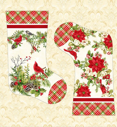 Christmas Stocking Panel 24" x 44" - Holly Berry Park Collection - 100% cotton fabric - Art Loft for Studio E - Cut & Sew - SHIPS NEXT DAY