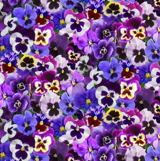 Pansy fabric by the yard - Elizabeth's Studio - 100% cotton - Lovely Pansies fabric floral material purple flowers - SHIPS NEXT DAY