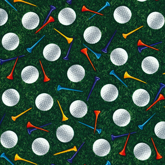 Golf Balls and Tees on Grass - Golf fabric - 100% Cotton Fabric from Timeless Treasures - Golf fabric by the yard - SHIPS NEXT DAY