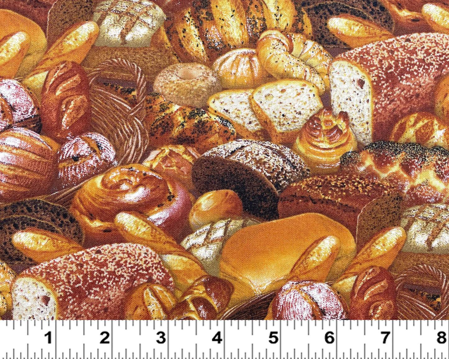 Bread Fabric - Food Festival collection by Elizabeth Studios - 100% Cotton Fabric - Food theme Baking Bread Loaf Kitchen - Ships NEXT DAY