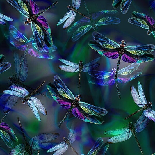 Dragonfly fabric - Garden Bliss Collection by Hoffman - 100% Cotton - flying animal iridescent garden fabric - SHIPS NEXT DAY