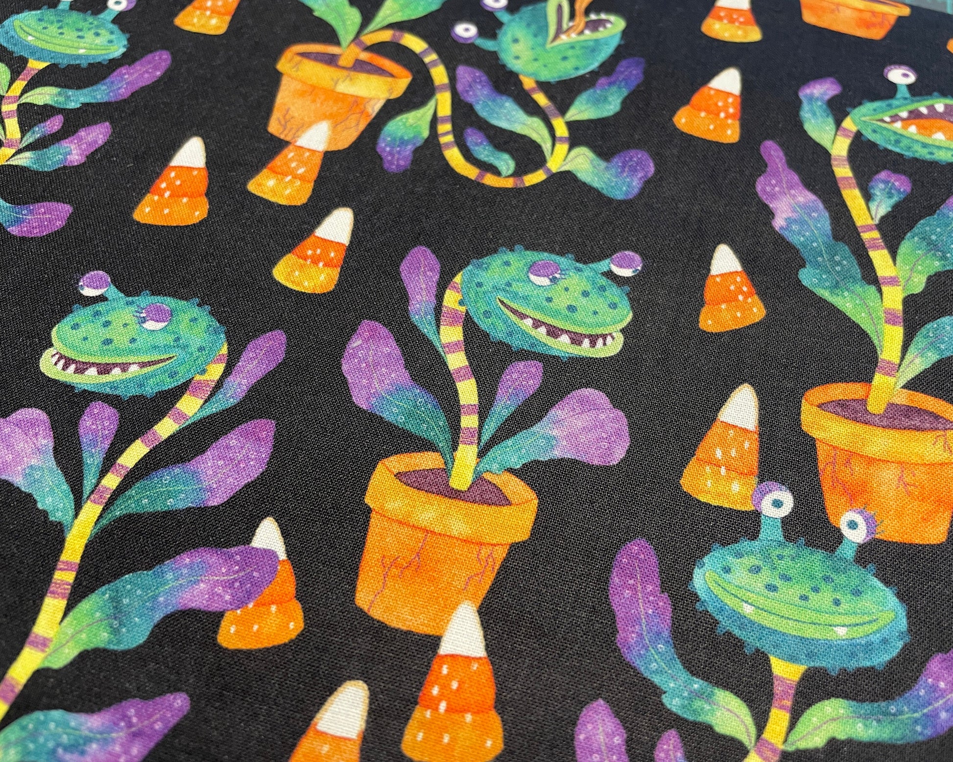 Plant Monsters - 100% Cotton Quilting Fabric - Little Shop of Horrors plant Audrey II Venus Fly Trap Halloween material - Ships NEXT DAY