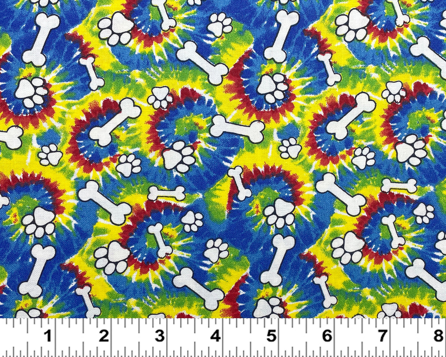 Dog Tie Dye Fabric - 100% cotton - Dog Bones and Paws Tie Dye material dog fabric quilting cotton - SHIPS NEXT DAY