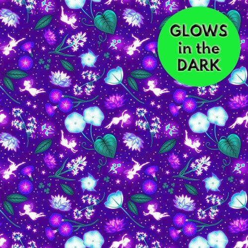 Moon Garden Florals Fabric - Glow in the Dark - Magic Moon Garden - Henry Glass - 100% Cotton - Fairy Fabric Floral Material -SHIPS NEXT DAY