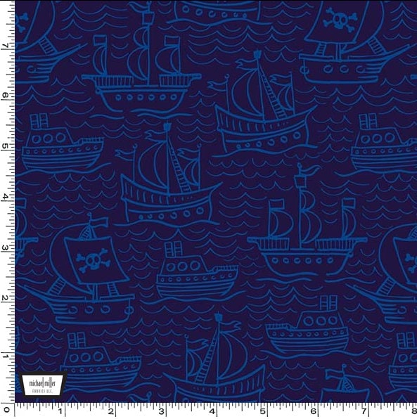 Dog Fabric - Pirate Fabric - Nautical Fabric - Michael Miller Woof Woof Pirates Collection - 100% Cotton - Ships Skulls - SHIPS NEXT DAY