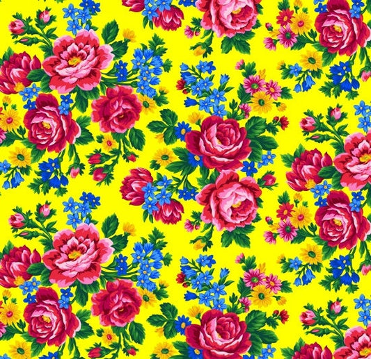 Kokum Scarf Babushka - Elizabeth's Studio - 100% cotton - Ukraine Floral fabric by the yard bright colorful flowers - SHIPS NEXT DAY