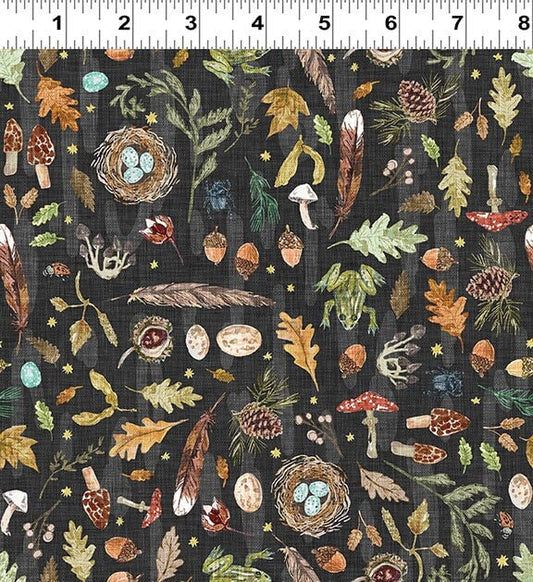 Bird fabric - NEW - Autumnity Digital Nature Trail Dark Black - Clothworks - 100% Cotton - Bird nest nature quilting fabric - Ships NEXT DAY