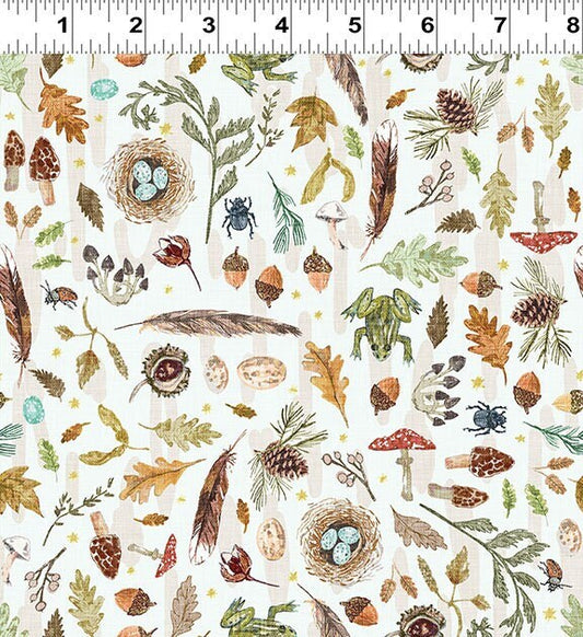 Bird fabric - NEW - Autumnity Digital Nature Trail White - Clothworks - 100% Cotton - Bird nest nature quilting fabric - Ships NEXT DAY
