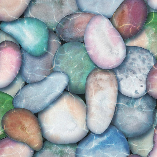 Rock fabric - Grey - Mystic Nature II - Oasis - 100% Cotton - Colorful rocks skipping stones beach rocks - SHIPS NEXT Day