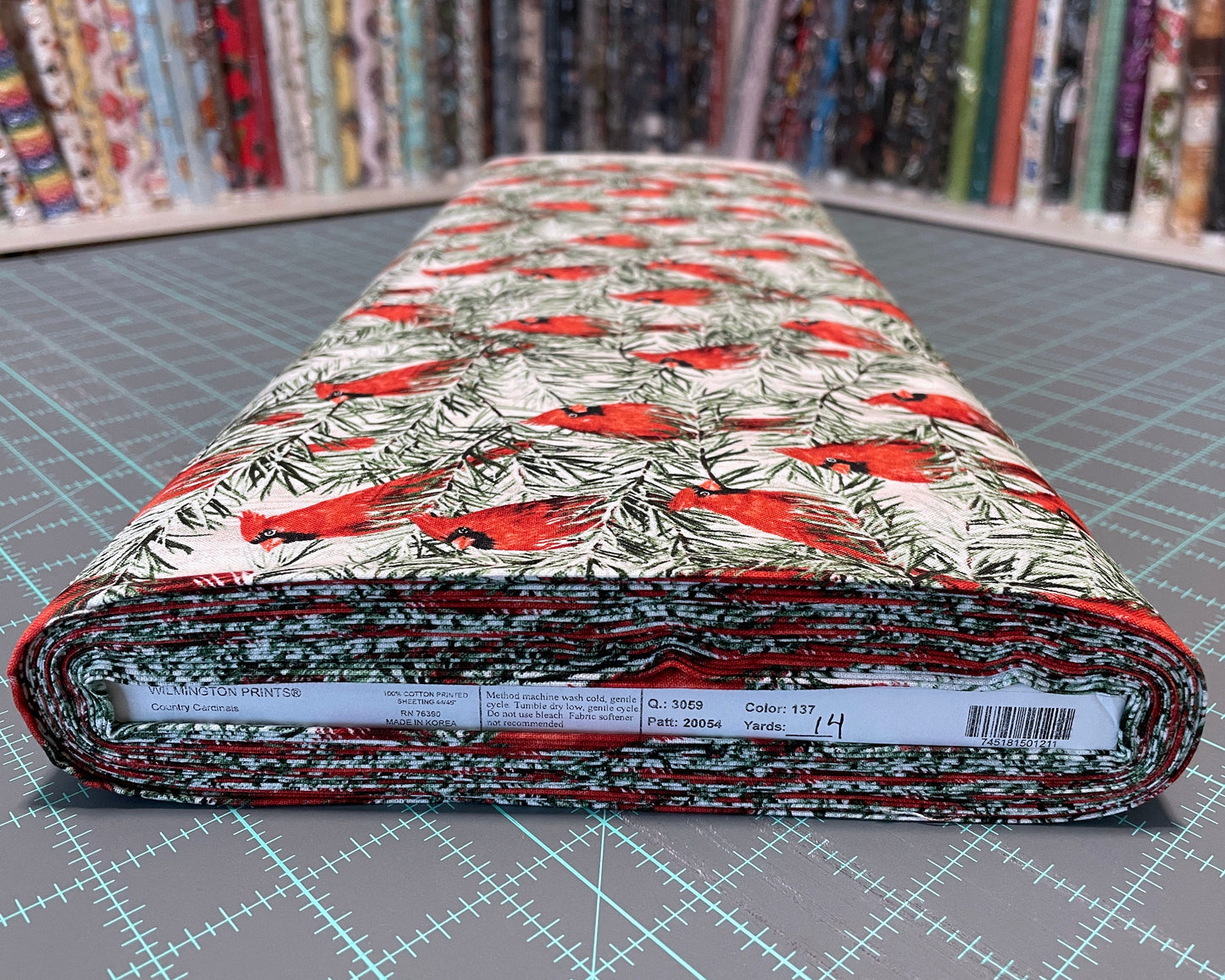 Christmas Cardinal Fabric - NEW! Country Cardinals by Wilmington Prints - 100% cotton - cardinal material Winter Holiday - Ships NEXT DAY