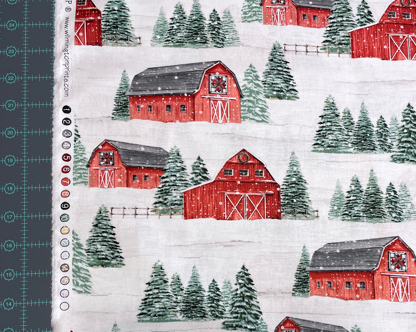 Red Barn Fabric - NEW! Country Cardinals Collection by Wilmington Prints - 100% woven cotton - Snowy Christmas Tree Farm - Ships NEXT DAY