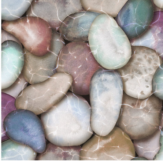 Rock fabric - Beige - Mystic Nature II - Oasis - 100% Cotton - Colorful rocks skipping stones beach rocks - SHIPS NEXT Day