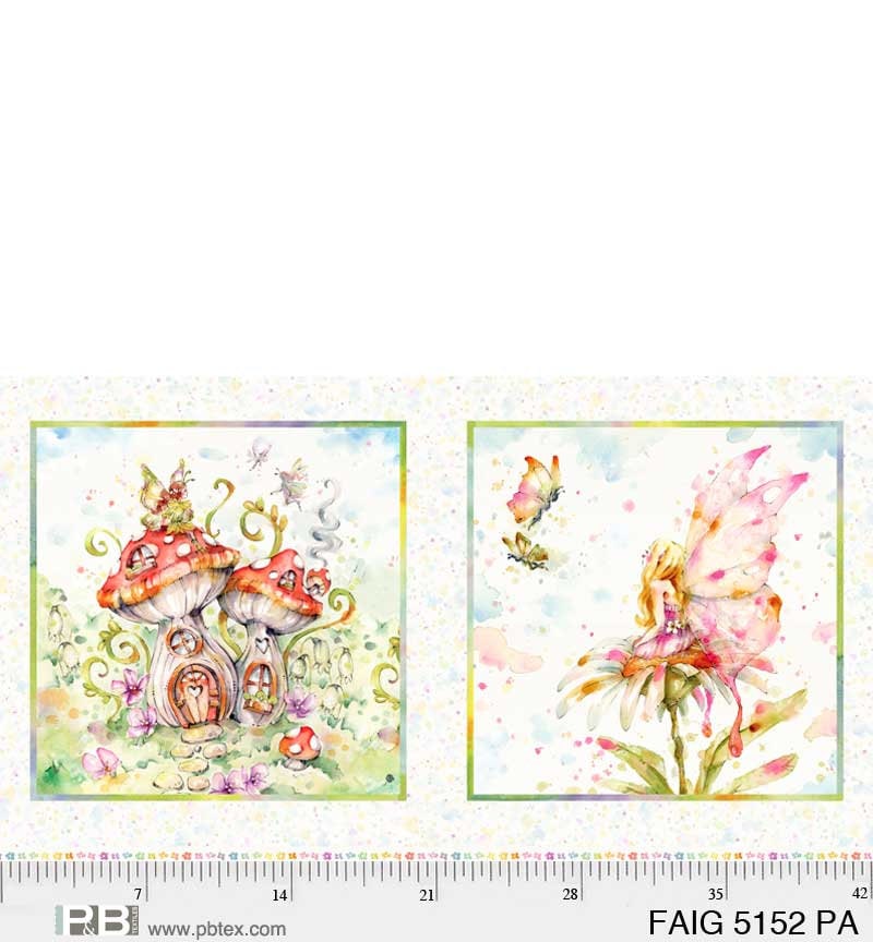Fairy Panel - Fairy Garden Pillow Panel - 24" x 42" - 100% Cotton fabric - 2 Blocks - Multicolor Watercolor fairies - Ships Next Day